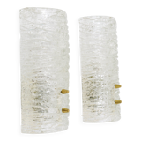 Pair of wall sconces by J.T. Kalmar, brass and textured glass, Austria, 1950s.