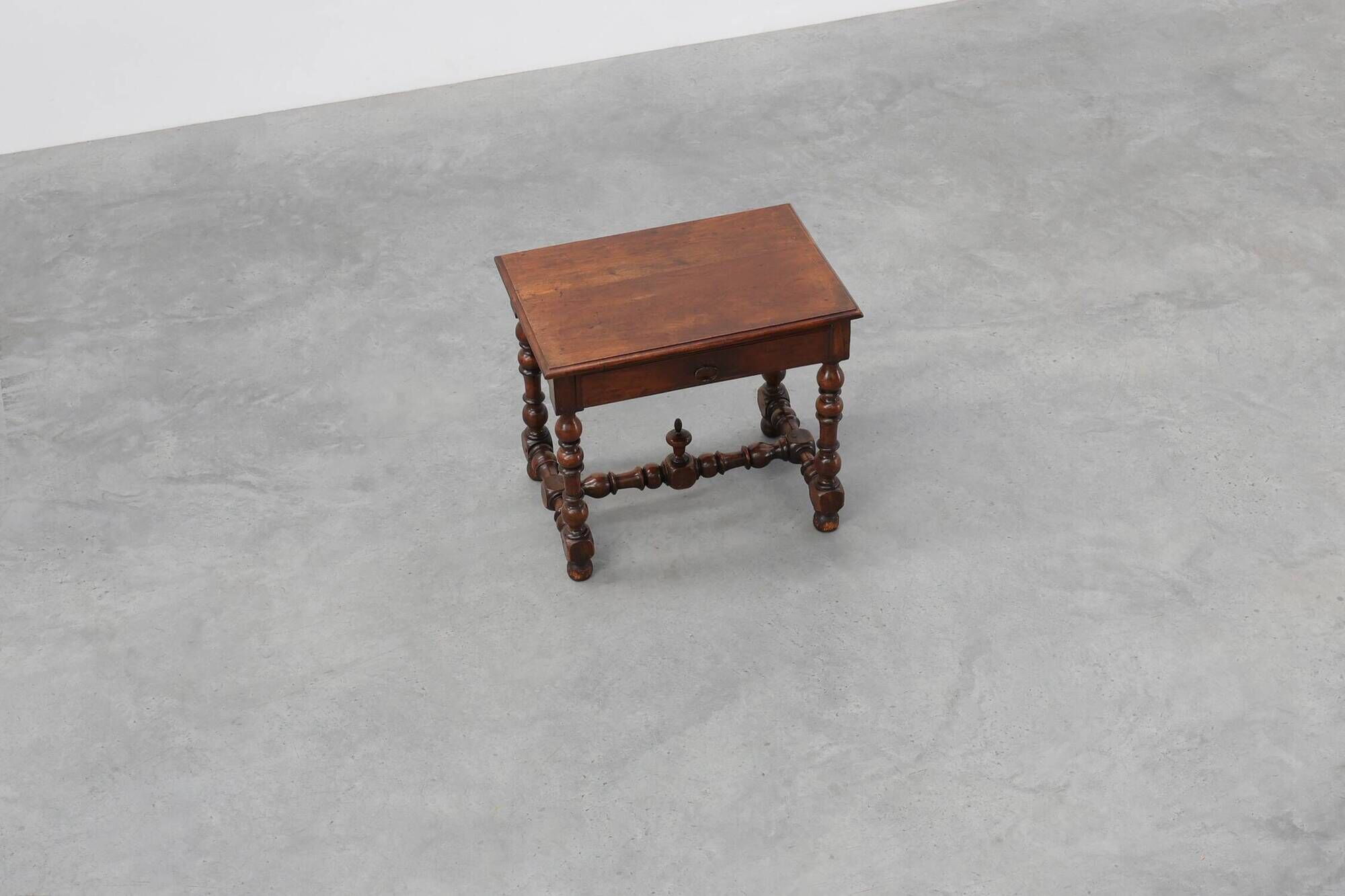 French Louis XIII Walnut Side Table with Drawer and Turned Legs, circa 1850