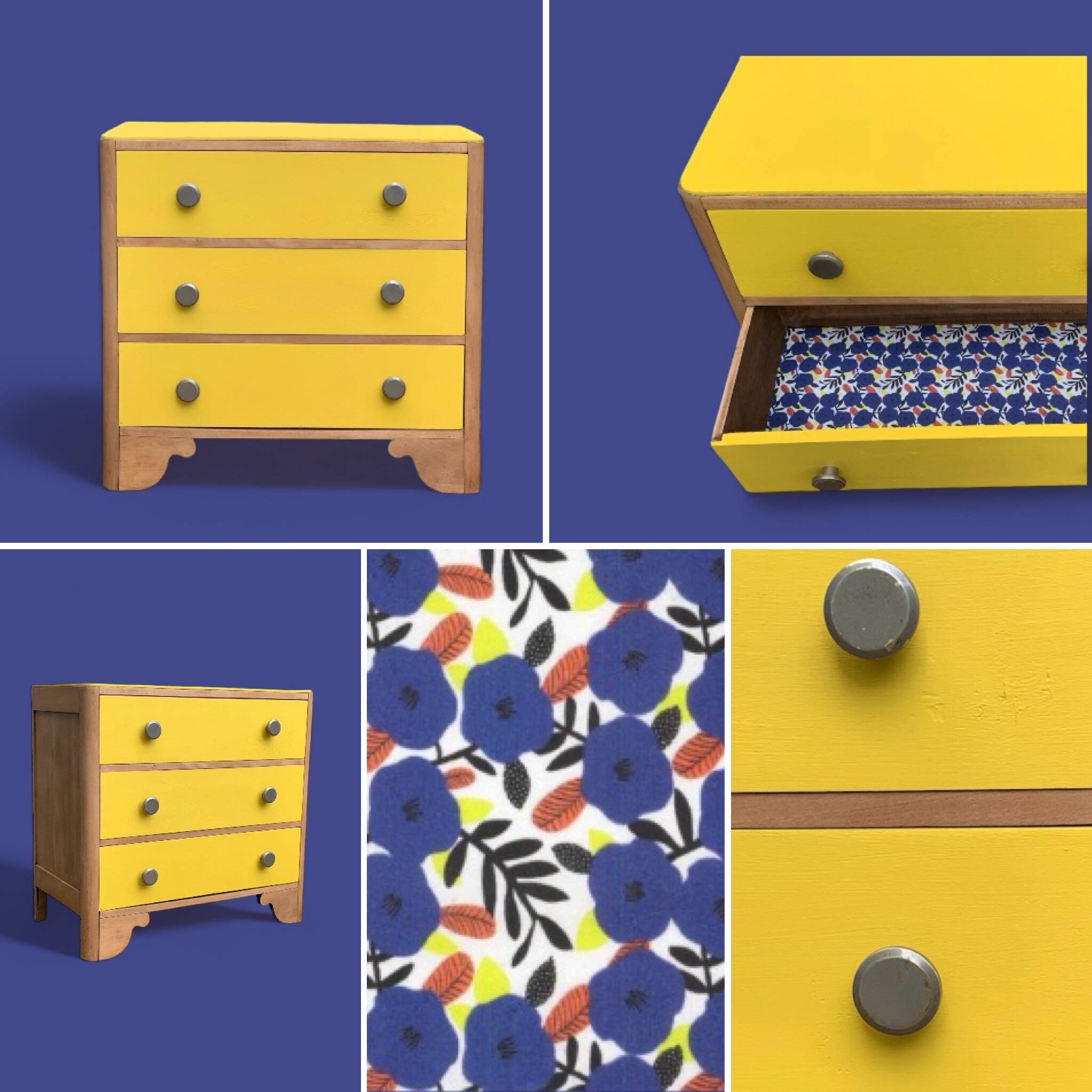 Commode art déco jaune poudré et bois brut