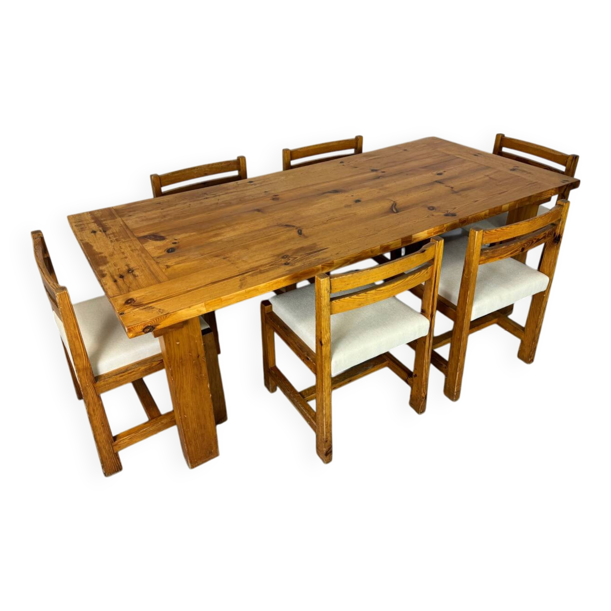 Ensemble de salle à manger moderniste du milieu du siècle en pin, style Chapo, Perriand, Jeanneret, années 50