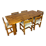 Ensemble de salle à manger moderniste du milieu du siècle en pin, style Chapo, Perriand, Jeanneret, années 50