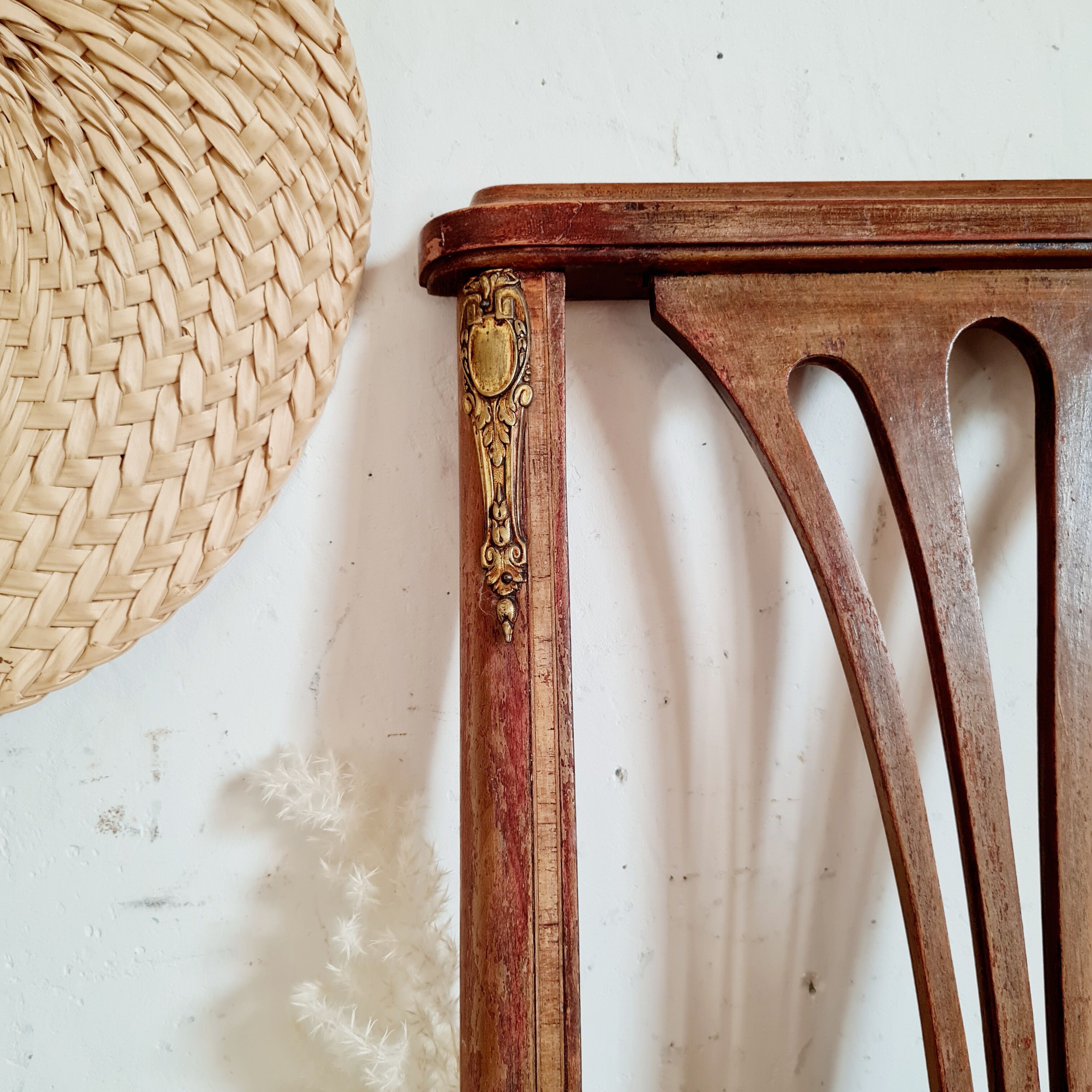 Duo of antique wooden chairs seated redone