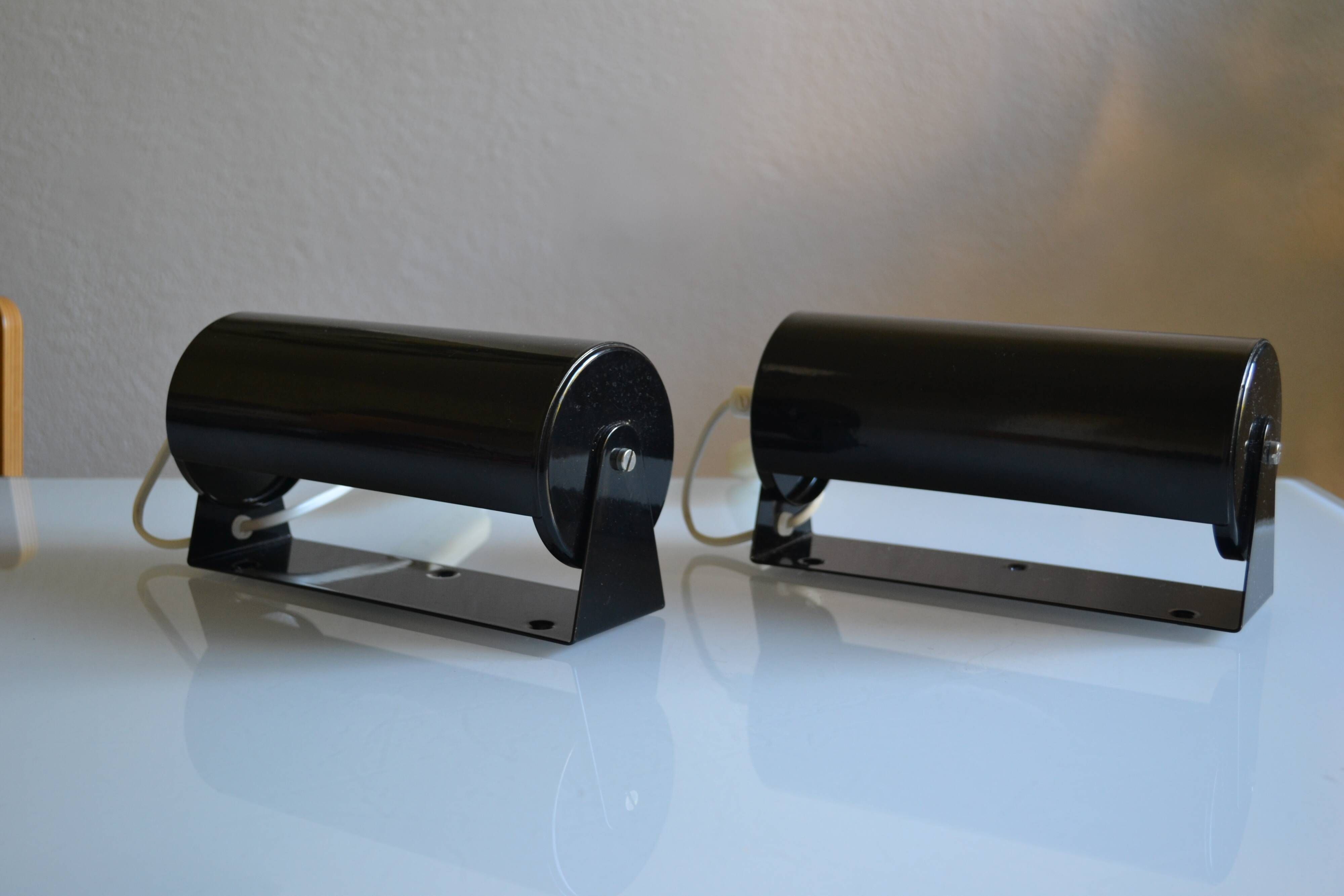 Pair of vintage Ikea 1980s Typ V 413 black wall lamps