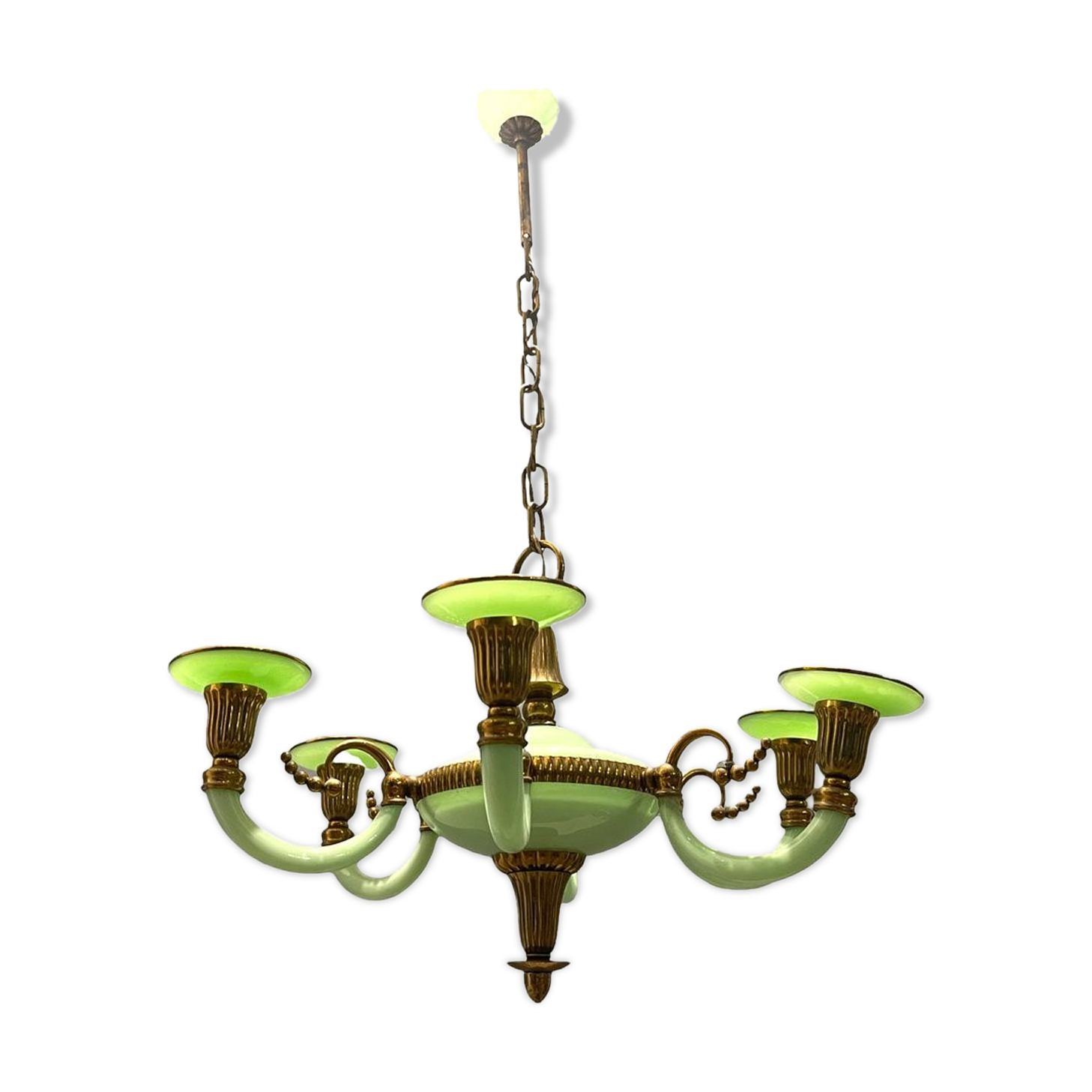 Art Deco Italian Green Opaline Glass Light Pendant