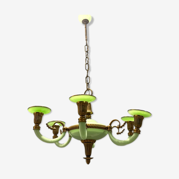 Art Deco Italian Green Opaline Glass Light Pendant