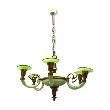 Art Deco Italian Green Opaline Glass Light Pendant