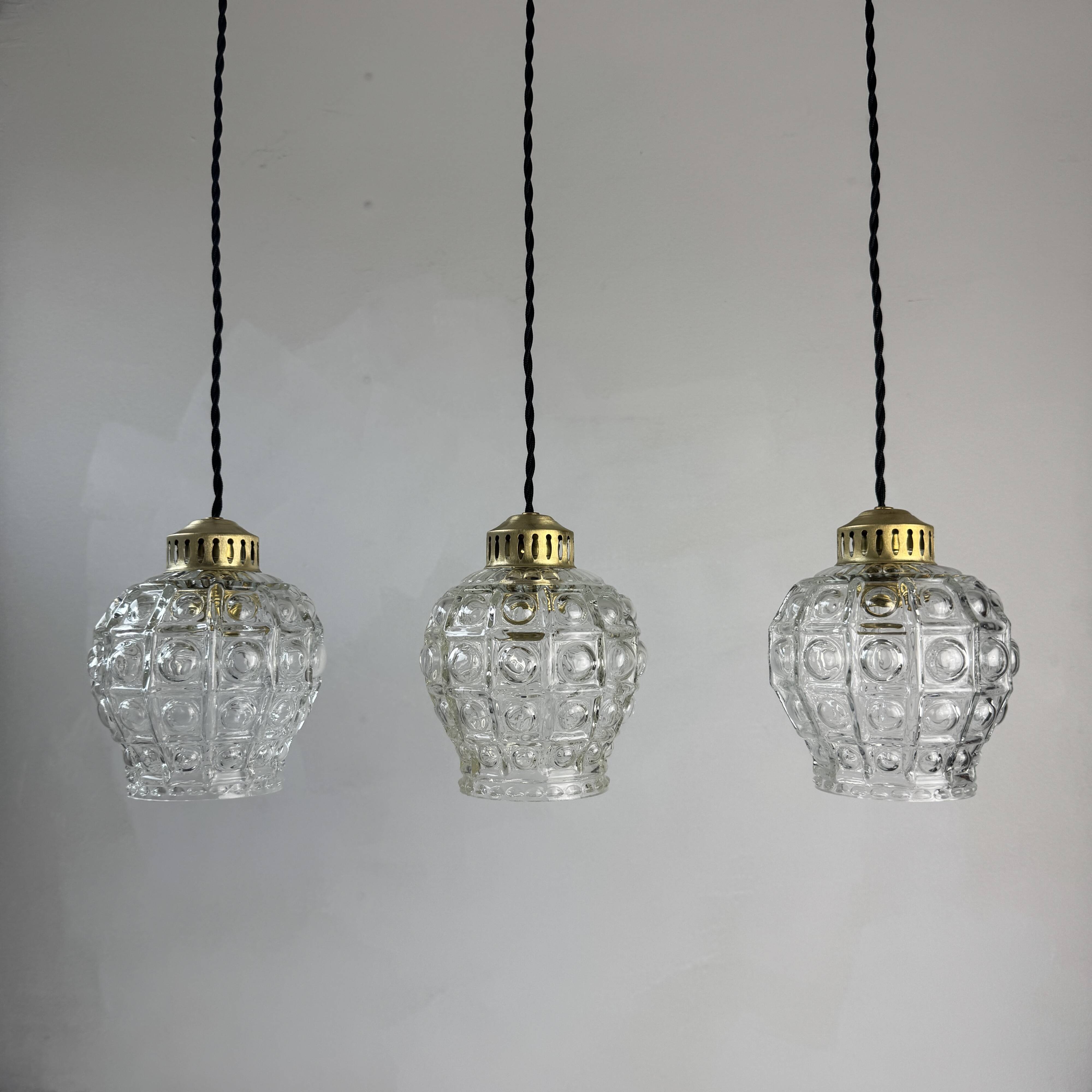 LOT OF 3 OLD VINTAGE BUBBLE GLASS HANGER LIGHTS