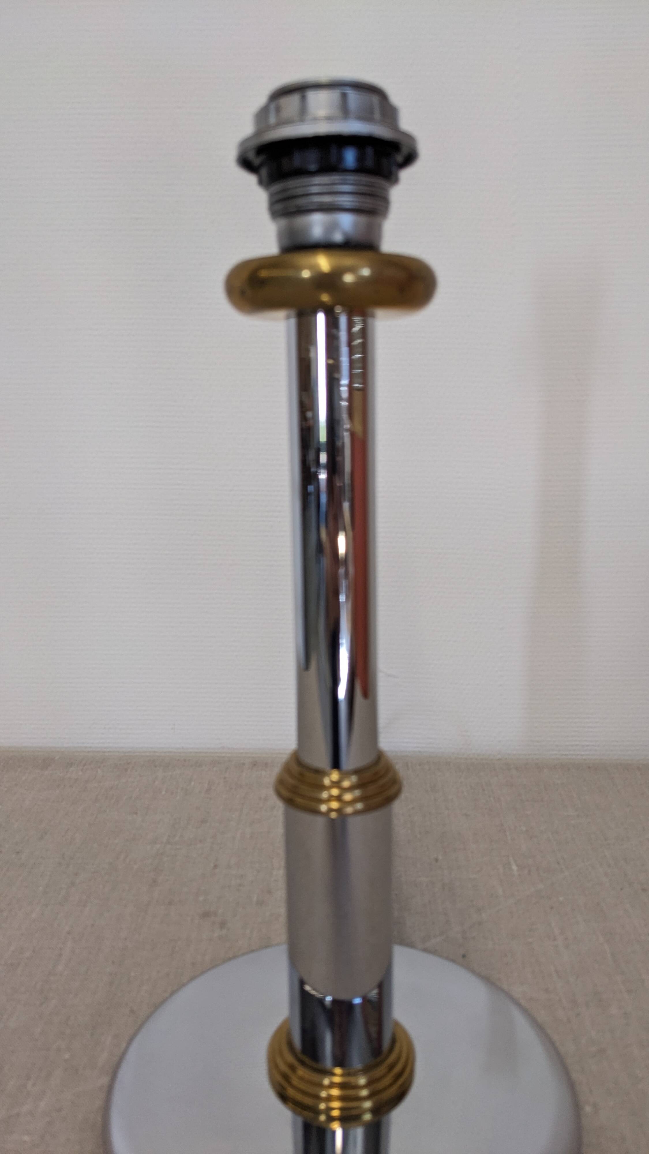 Hollywood Regency lamp base in chrome brass, France circa 1970.