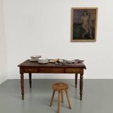 Walnut and pine drapery farmhouse table