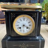 Napoleon III style fireplace clock in black marble and bronze
