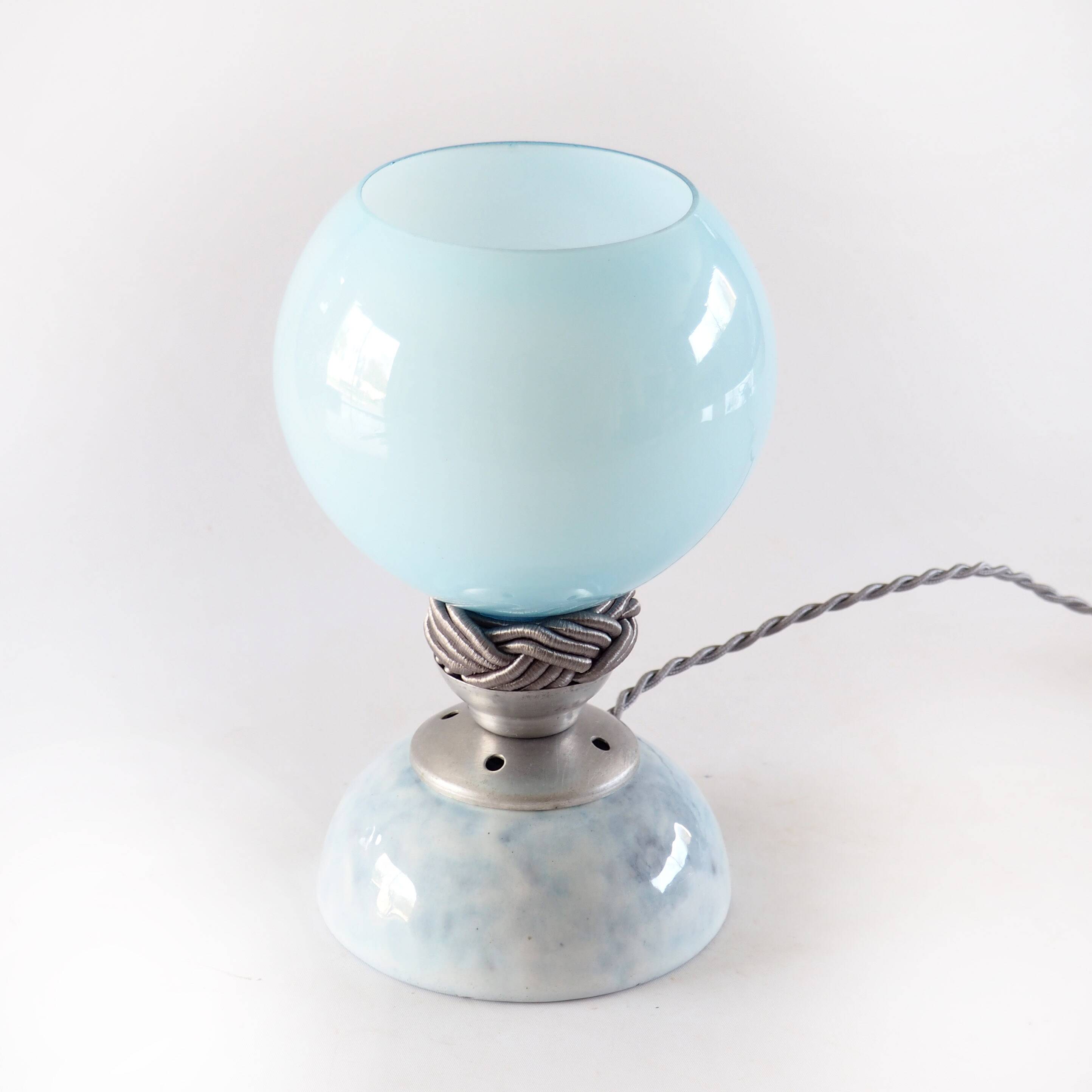 Blue opaline and ceramic lamp