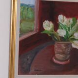 Original Swedish Oil on Canvas – “White Roses” by Aina Schiller, Arvika