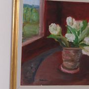 Huile sur toile originale suédoise – « Roses blanches » par Aina Schiller, Arvika