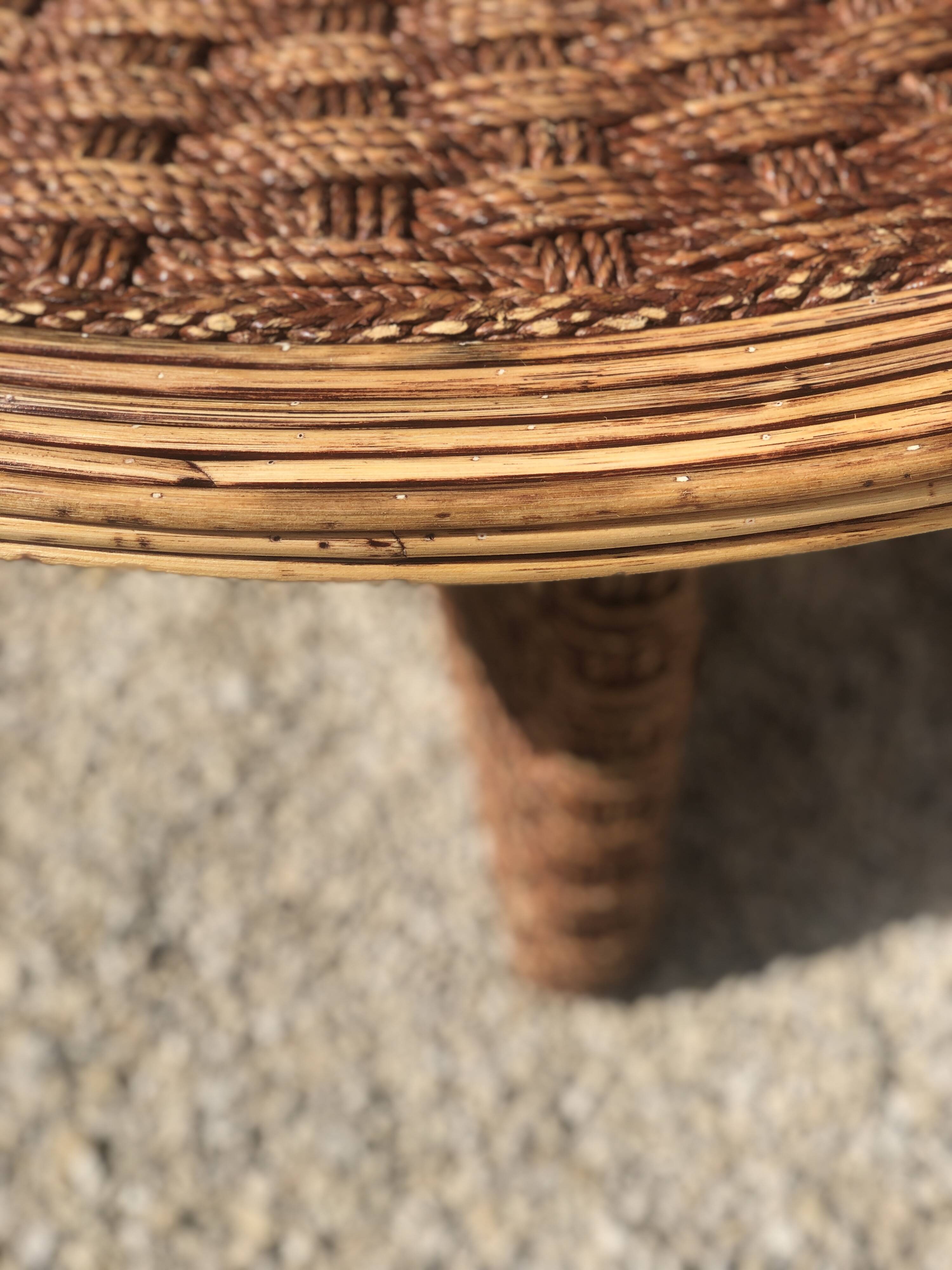 Woven rope and rattan coffee table, 1970s