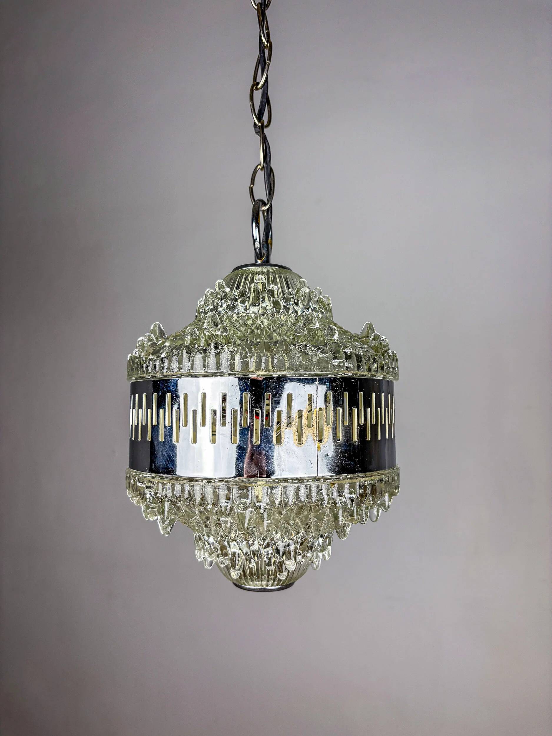Kaiser Leuchten chandelier, frosted glass, Germany, 1960s