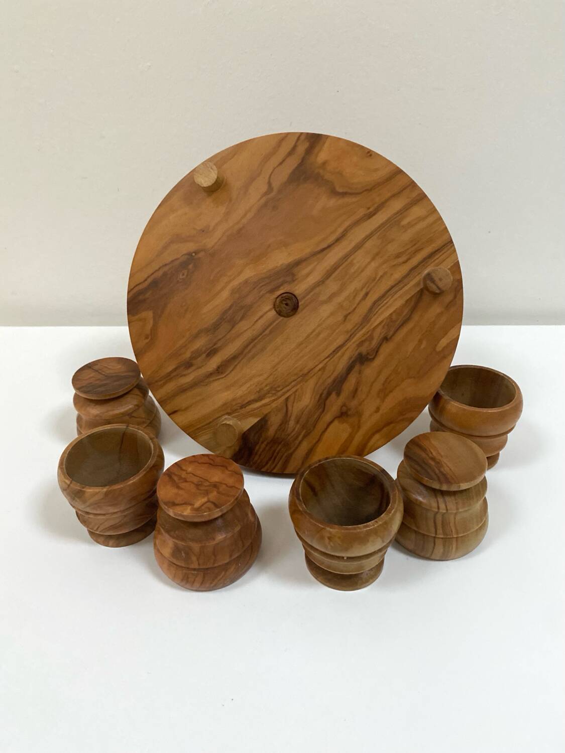 Set of 6 vintage olive wood egg cups