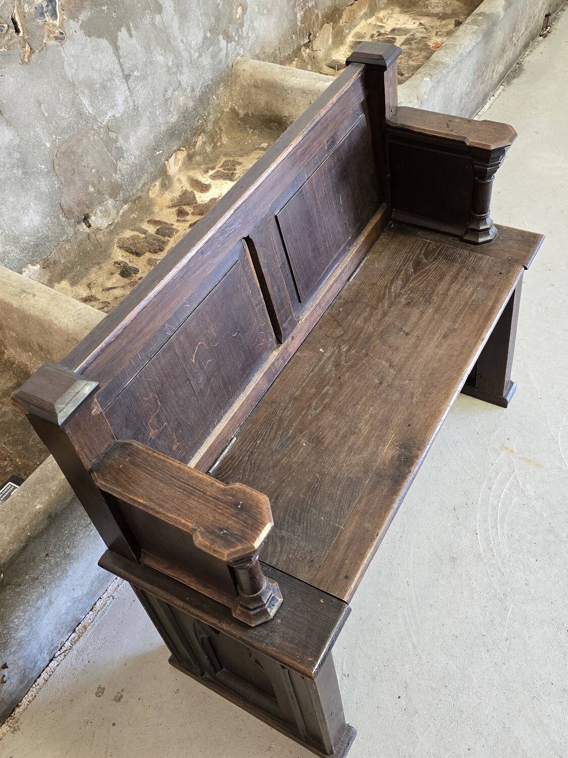 Small 19th century church chest bench in solid oak