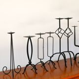 Pair of black iron tripod candlesticks, Brutalist, 1970 - 30 cm