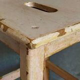 Antique workshop stool in patinated solid wood