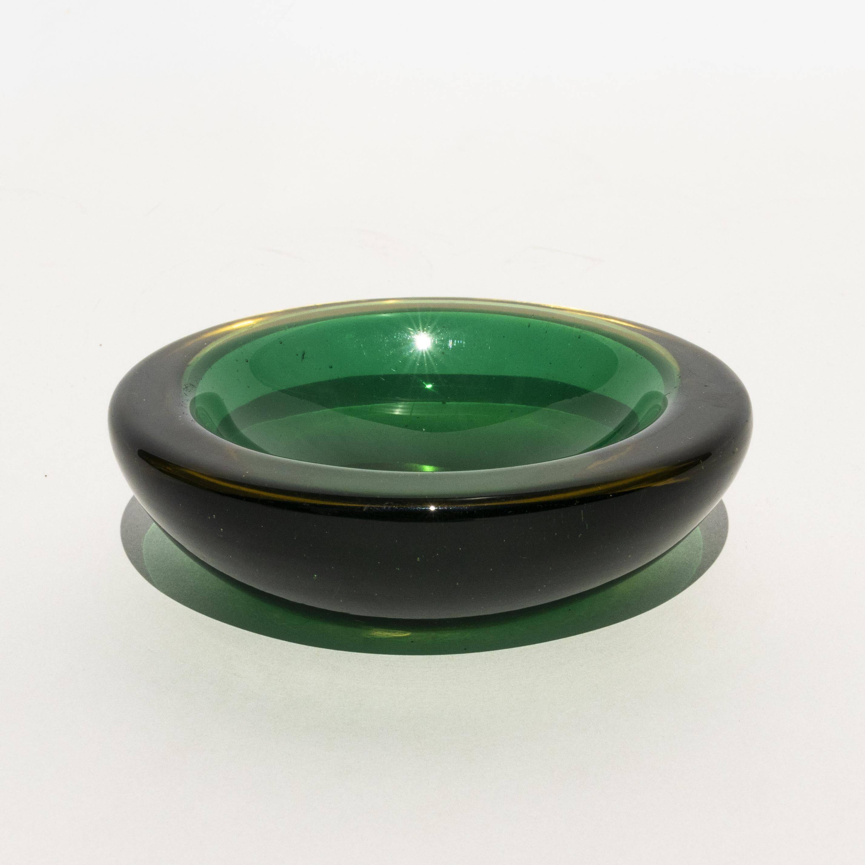 Murano Glass Bowl in Emerald Green and Yellow, Italy, 1965