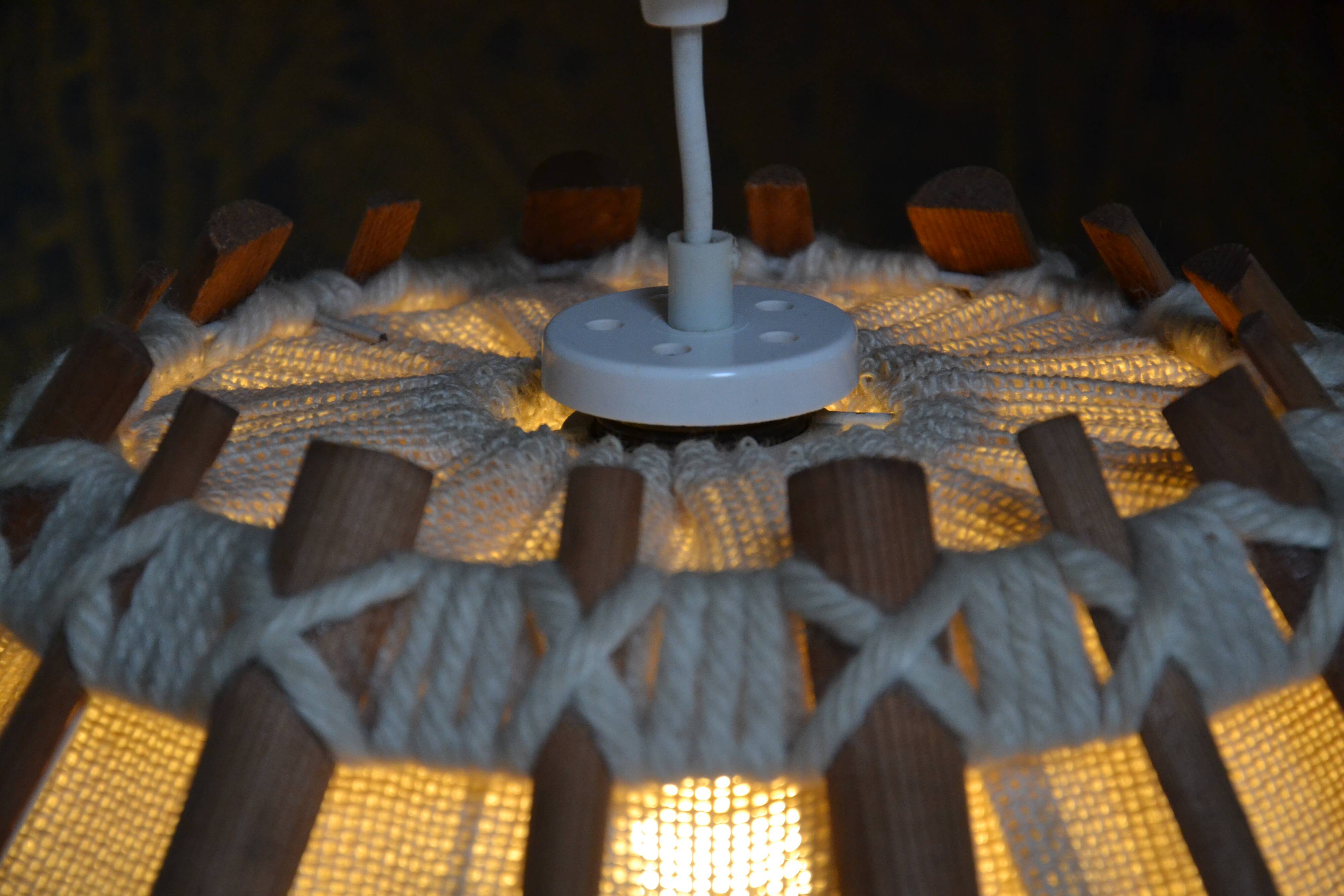 Scandinavian wooden and linen suspension from the GDR, 1970.