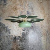 Suspension glass globe and petals in linen and rattan