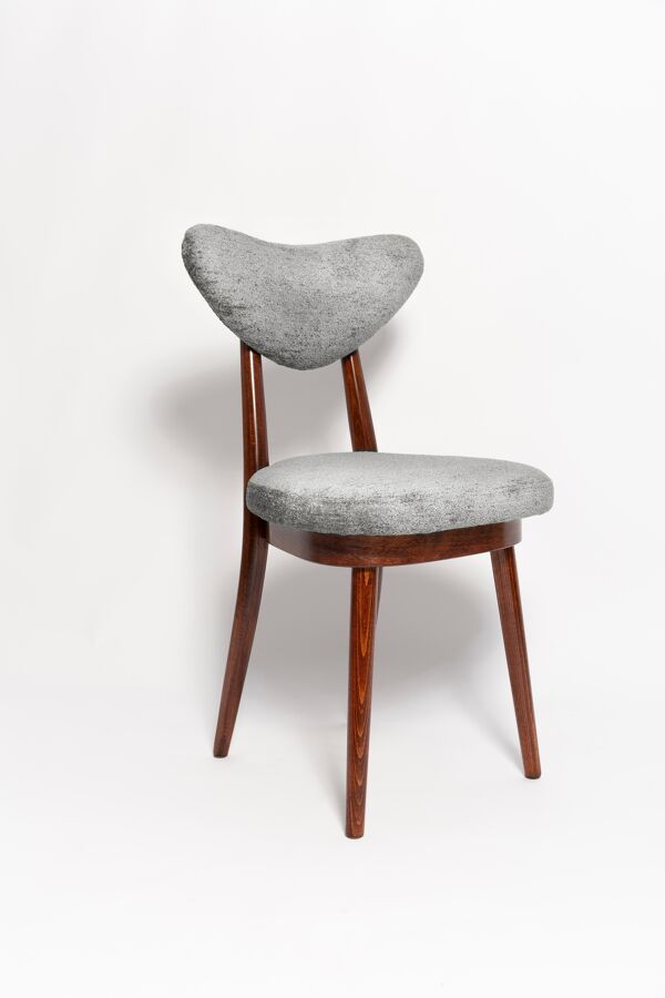Chaise vintage milieu du siècle en velours gris en forme de cœur, Europe, années 1960