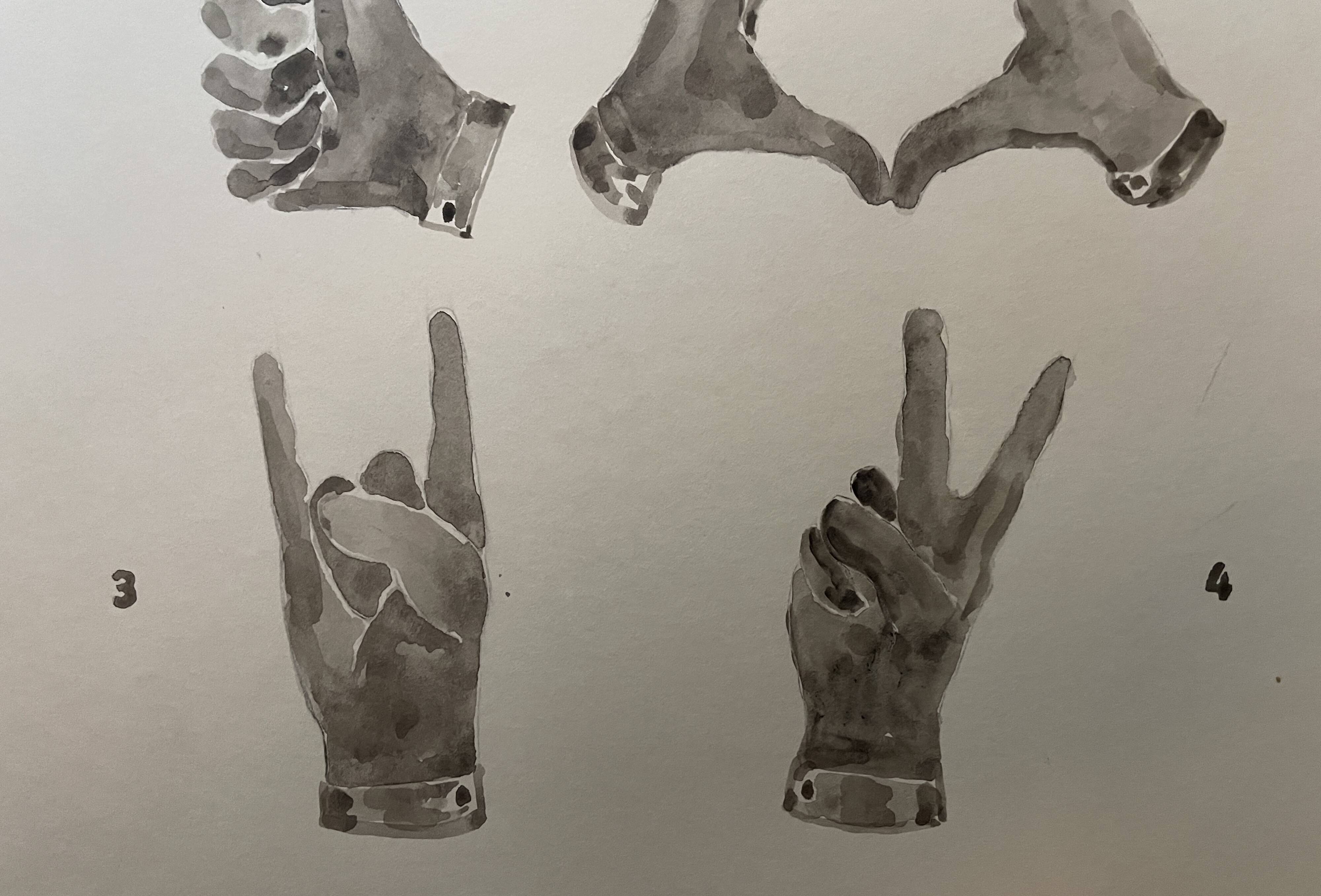 Signed painting monochrome watercolor sepia hand signs "gloves store poster"