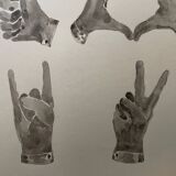 Signed painting monochrome watercolor sepia hand signs "gloves store poster"