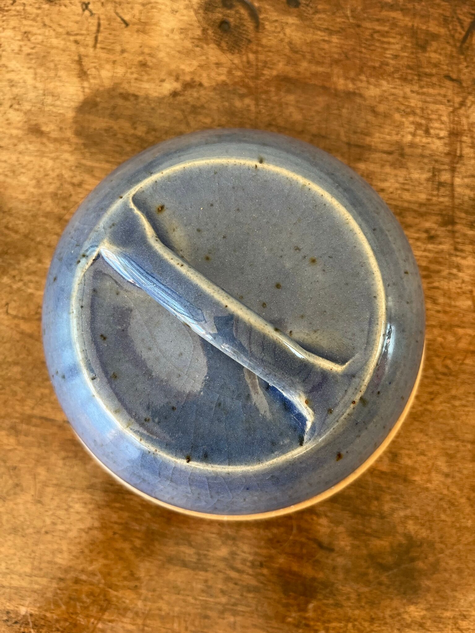 Cheese or butter bell and its blue sandstone dish
