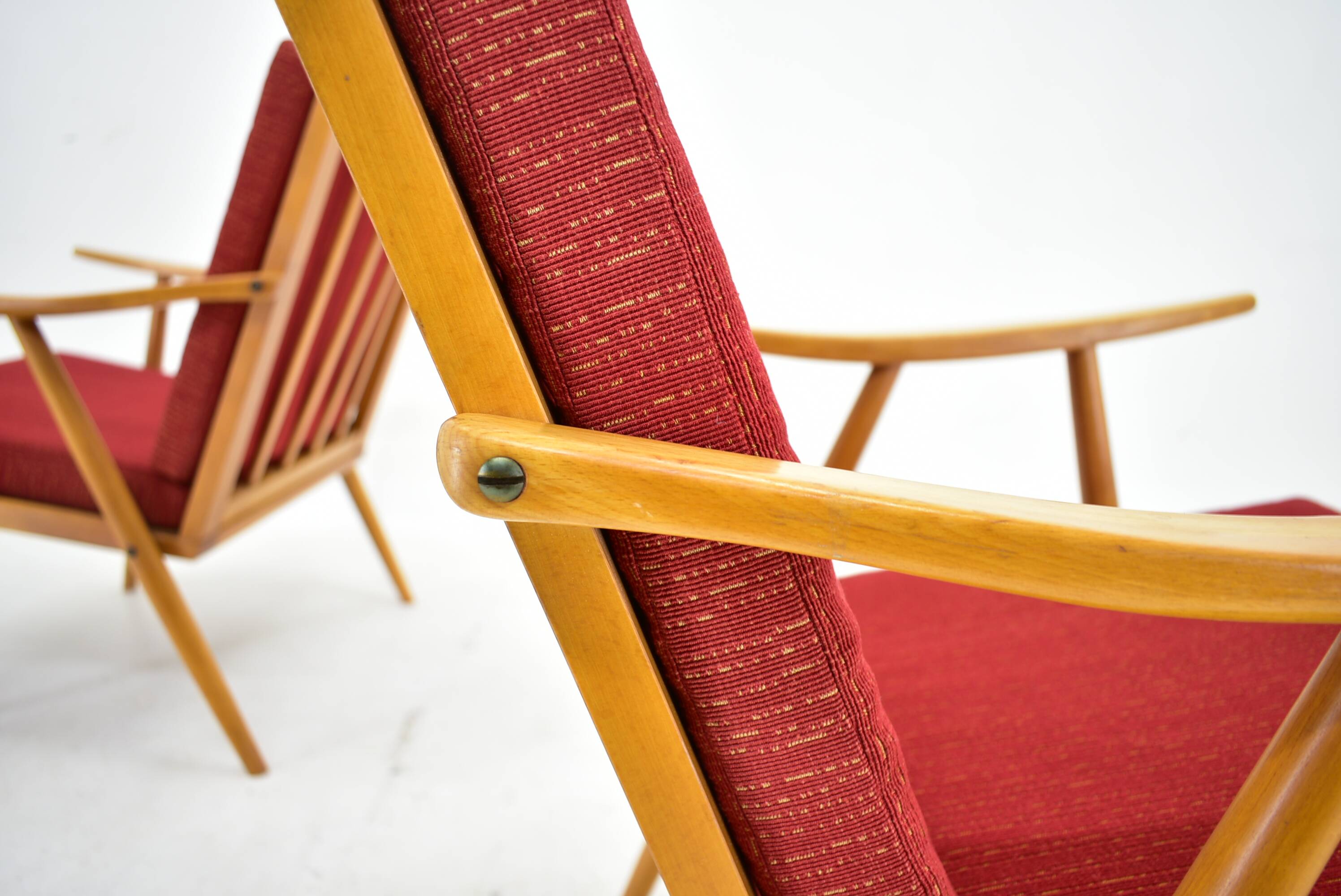 1960s pair of Ton/Thonet beech armchairs, Czechoslovakia