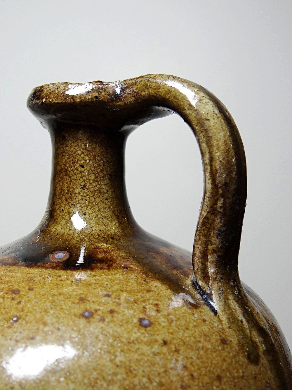 Ancient cruche from the 19th-20th century, artisanal glazed stoneware from Puisaye.