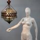 Pair of 1970s Brutalist Copper and Blown Glass Green Bottle Pendant Lamps