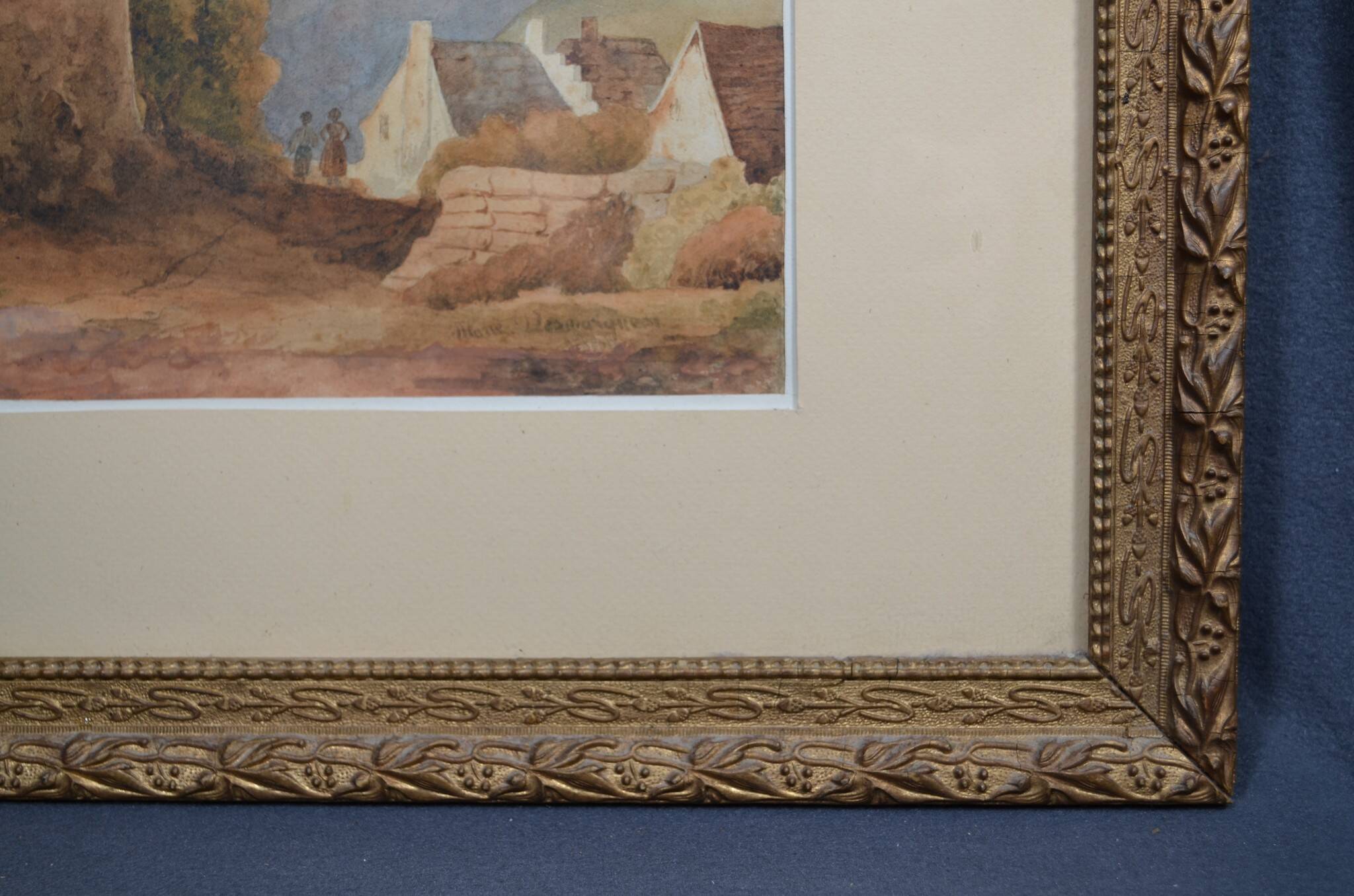 French School of the early 20th century “The Ruins” Watercolor