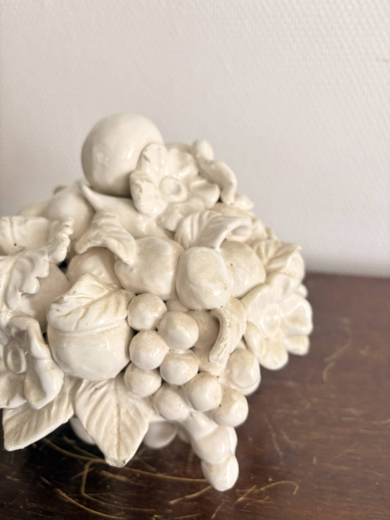 Ceramic Fruit Basket Sculpture Enamelled White 19th Century Malicorne