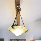 Art Deco Chandelier/Ceiling Light/Cast Glass Pyramid Shape & Angelo Frame