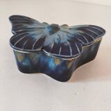 Vintage blue enameled ceramic butterfly box signed alpho