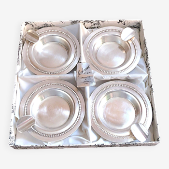 Box of 4 individual silver ashtrays in fine silver France