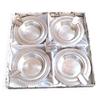 Box of 4 individual silver ashtrays in fine silver France