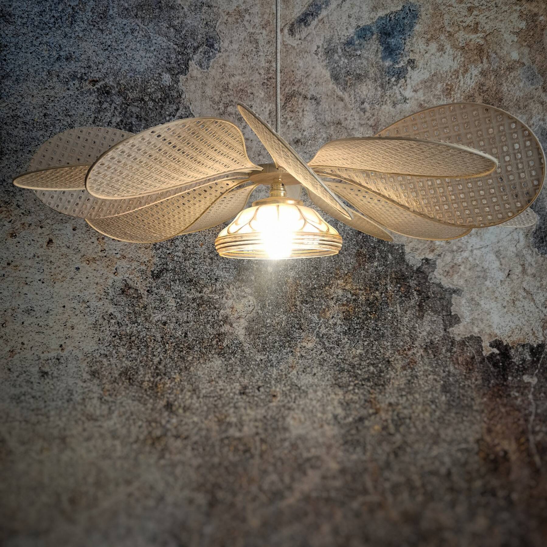 Rattan and English embroidery flower pendant light