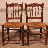 2 rush-seated oak chairs - 19th century