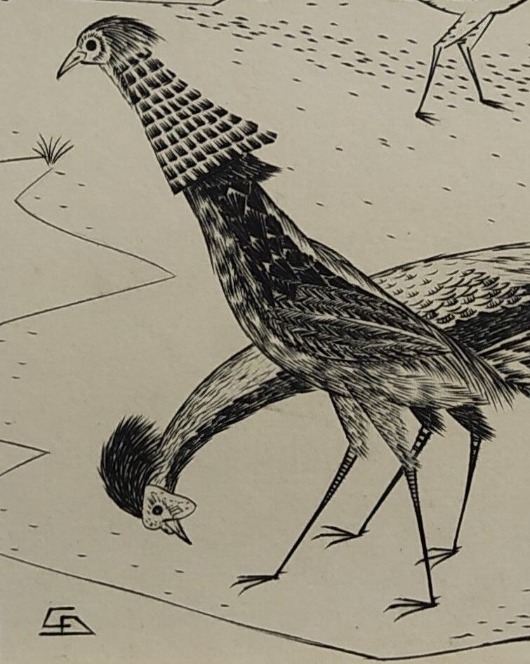 Engraving "Oriental Pheasants" 1950s