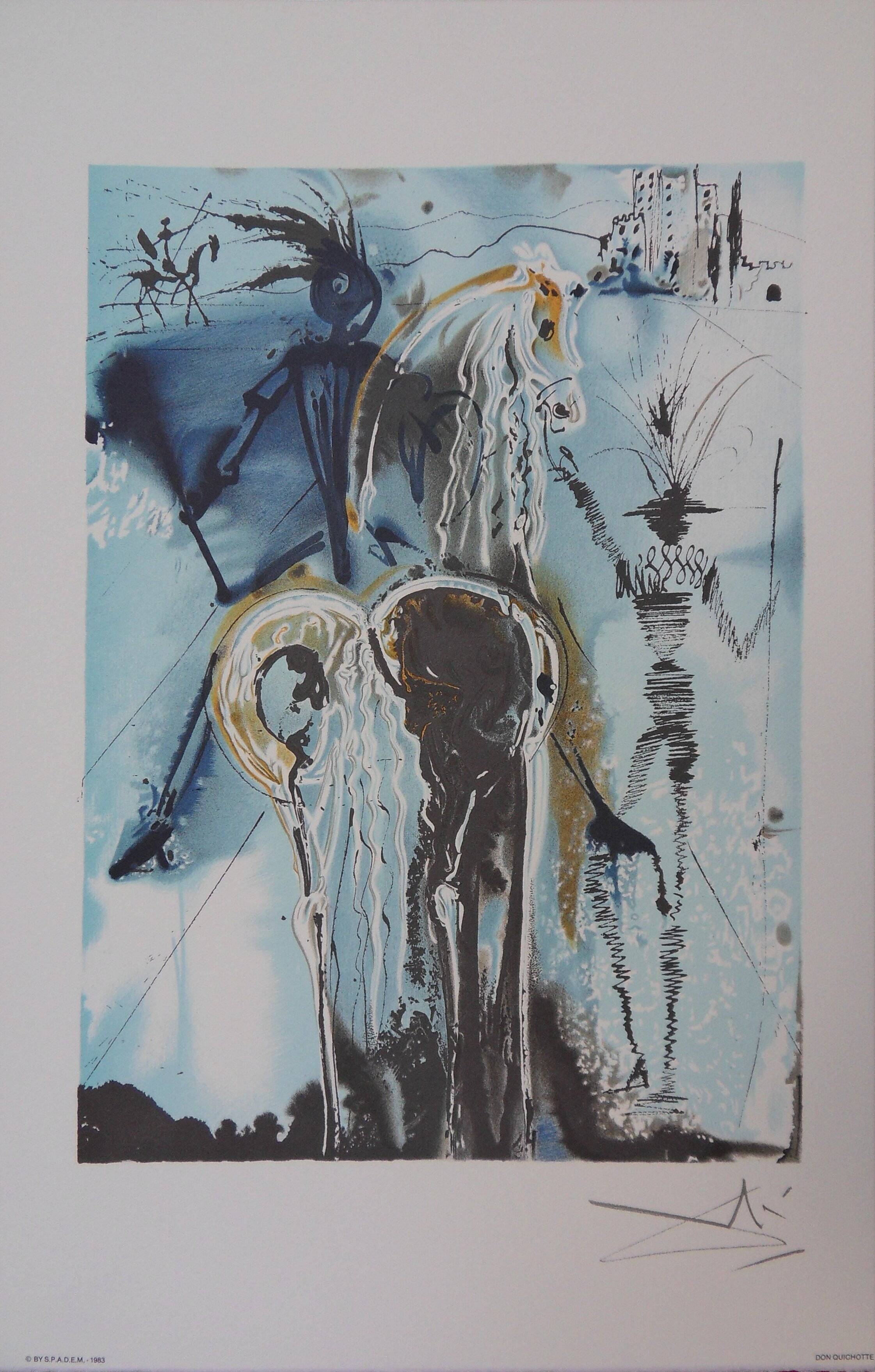 Salvador Dali: Horses, Don Quixote - Signed Lithograph