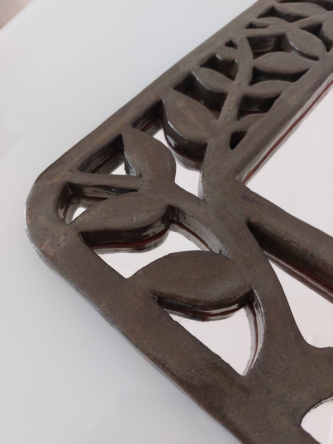 Unique vintage floral ceramic wall mirror by an artist