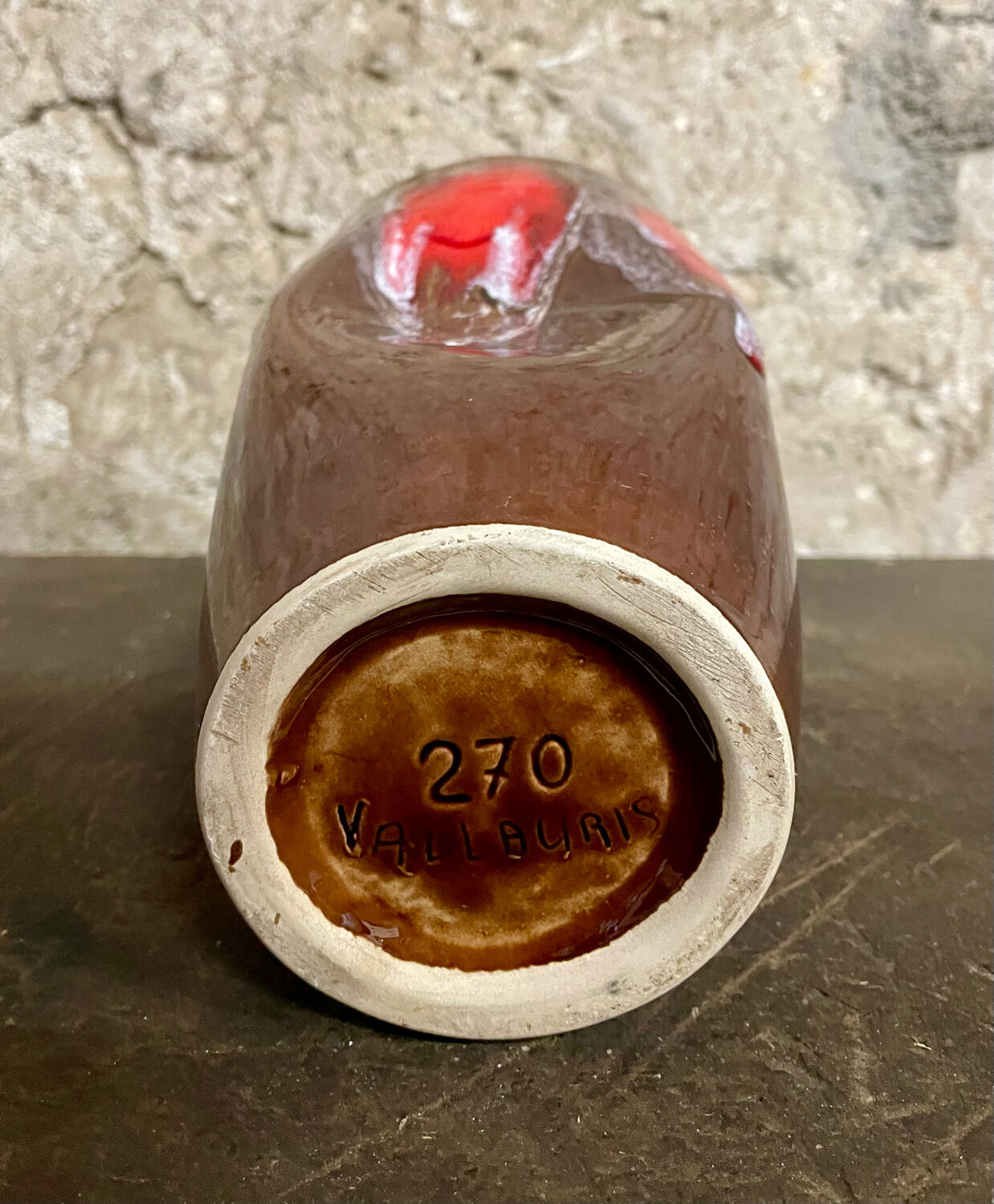 Large Vallauris vase no. 270 – brown glaze with red drips – vintage