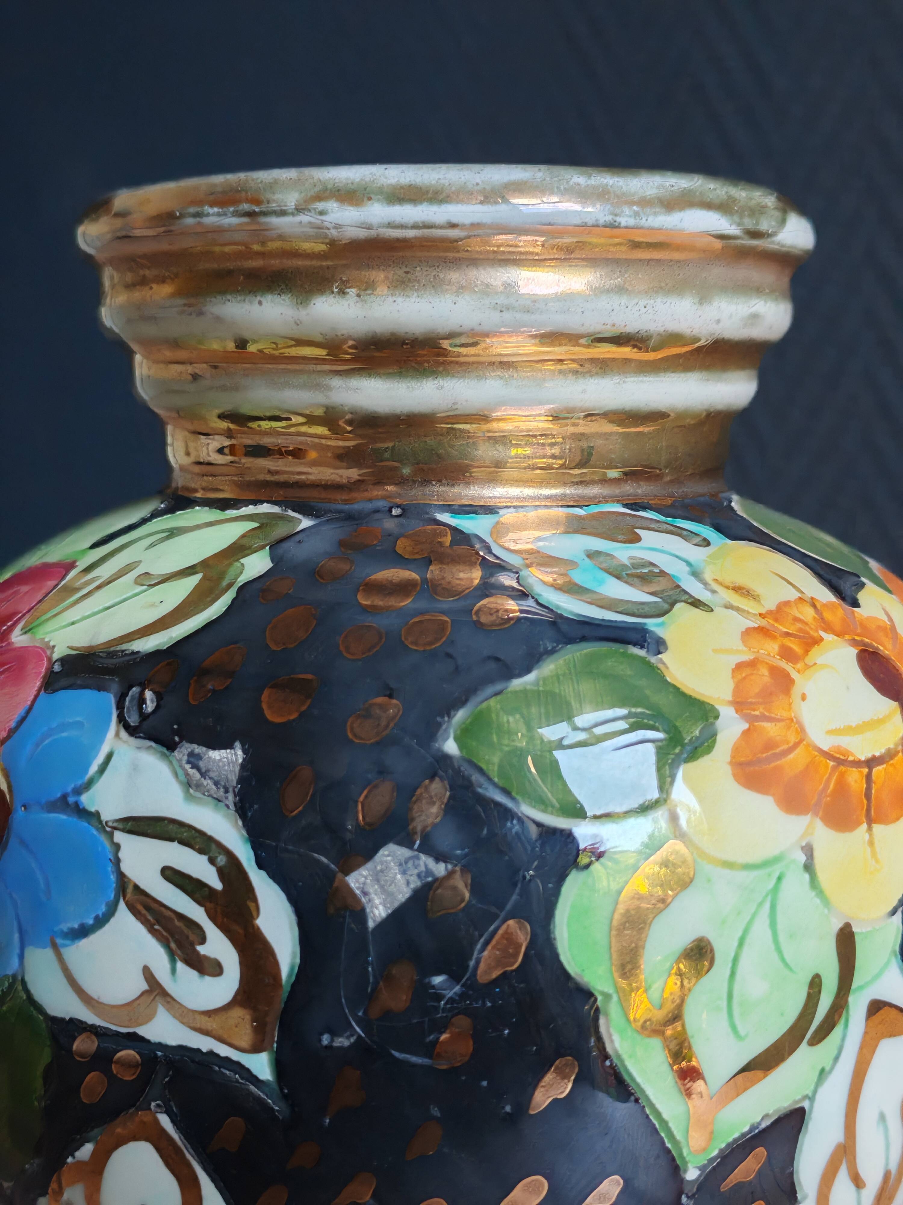 Vintage Ceramic Vase Arte Veneziana, Hand-Painted Flower Decor