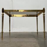Mid-century Hollywood neoclassical brass and glass side tables or bedside tables from the 1950s, set of 2.