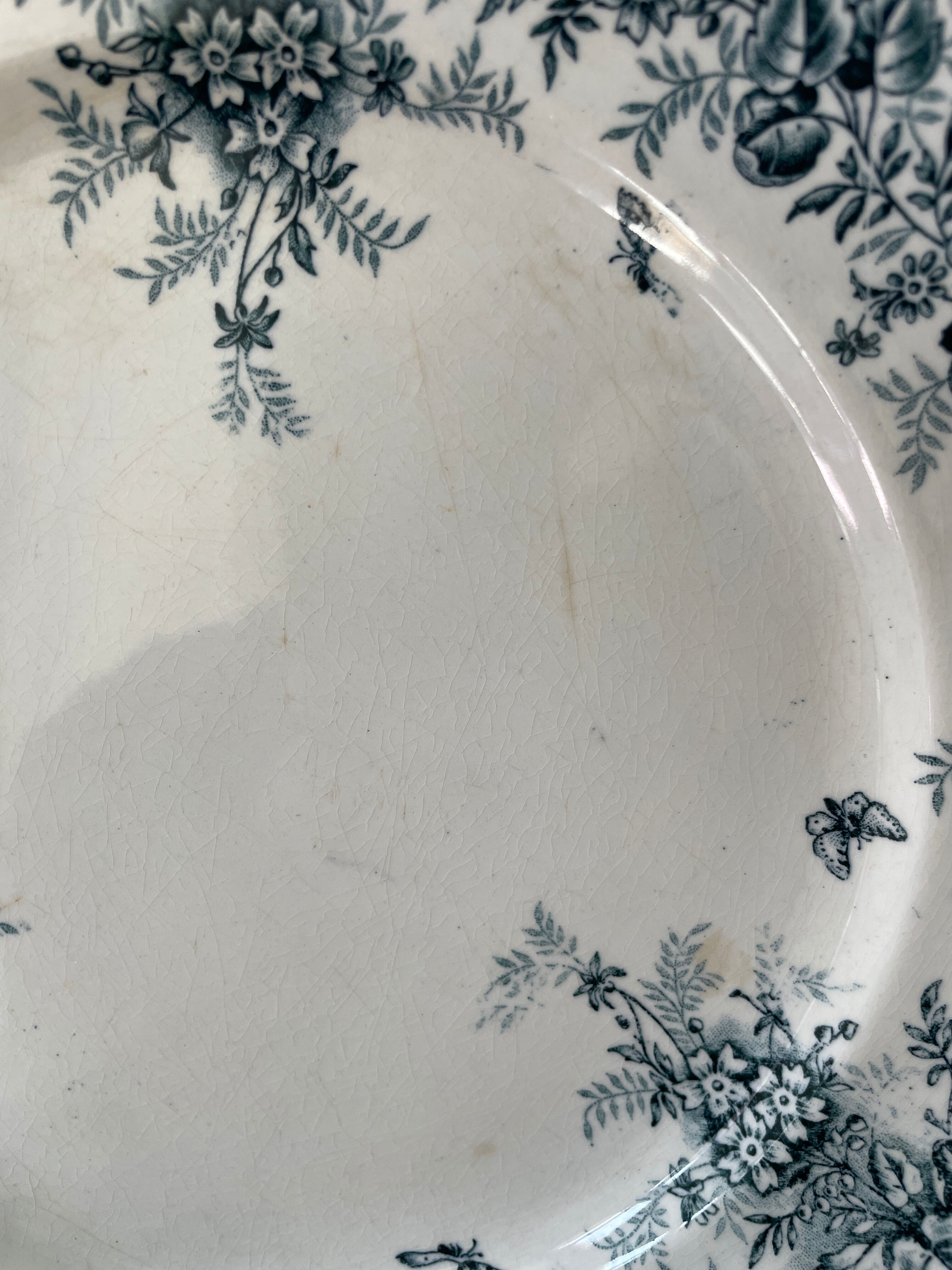 Set of 8 flat plates 19th century Terre de Fer, “Stella” Onnaing earthenware