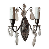 Wall light in tinned brass and crystal pendants - rococo light 2 lights