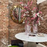 Modern Circular Mirror with Brass Frame and Semi-Precious Stone